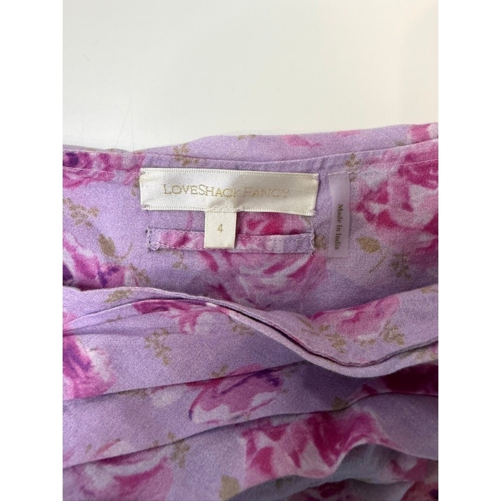 LoveShackFancy Harlyn Dress Cotton Eyelet Embroidery Pleated Bodice Rose Print 4 - Picture 7 of 9